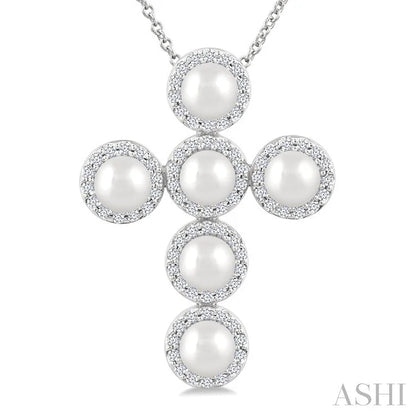 Cross Pearl & Halo Diamond Fashion Pendant