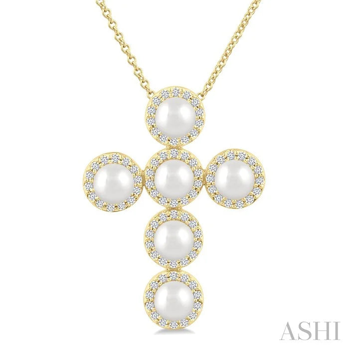 Cross Pearl & Halo Diamond Fashion Pendant