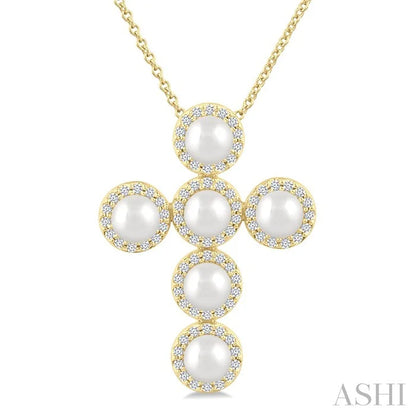 Cross Pearl & Halo Diamond Fashion Pendant