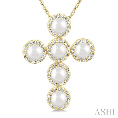 Cross Pearl & Halo Diamond Fashion Pendant