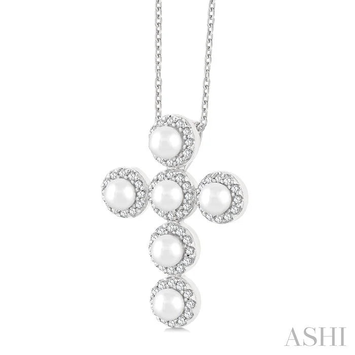Cross Pearl & Halo Diamond Fashion Pendant