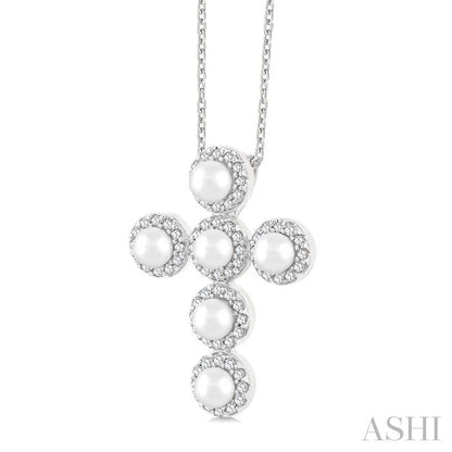Cross Pearl & Halo Diamond Fashion Pendant