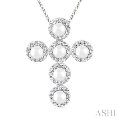 Cross Pearl & Halo Diamond Fashion Pendant