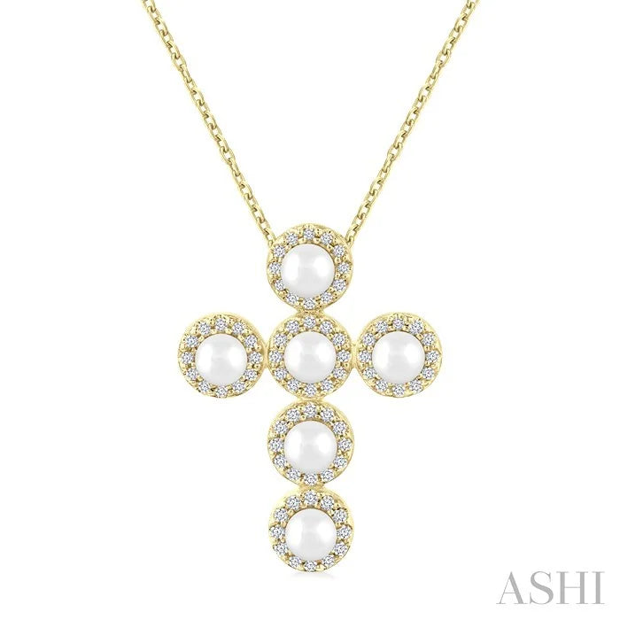 Cross Pearl & Halo Diamond Fashion Pendant