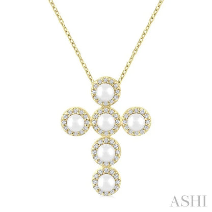 Cross Pearl & Halo Diamond Fashion Pendant