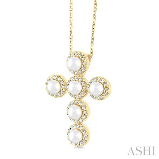 Cross Pearl & Halo Diamond Fashion Pendant