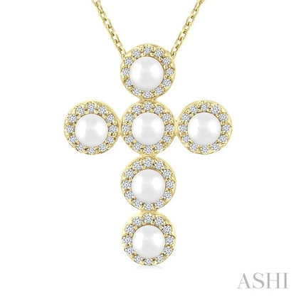Cross Pearl & Halo Diamond Fashion Pendant