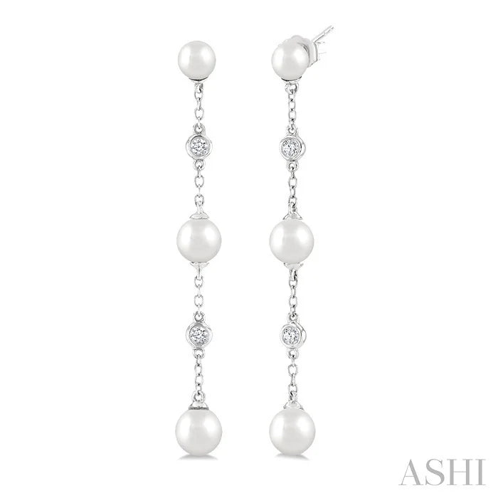 Pearl & Diamond Station Long Chain Earrings