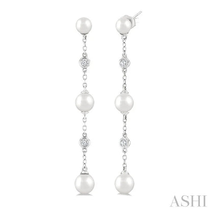 Pearl & Diamond Station Long Chain Earrings