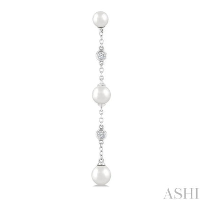 Pearl & Diamond Station Long Chain Earrings