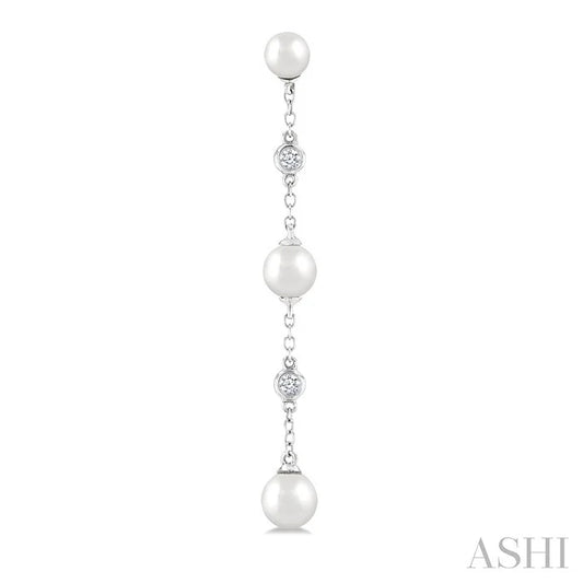 Pearl & Diamond Station Long Chain Earrings