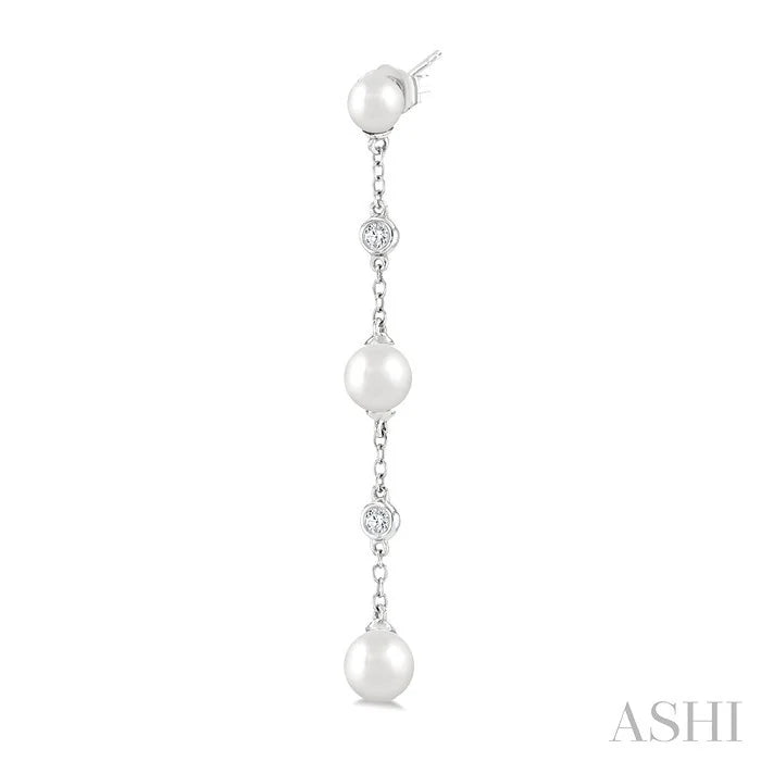 Pearl & Diamond Station Long Chain Earrings