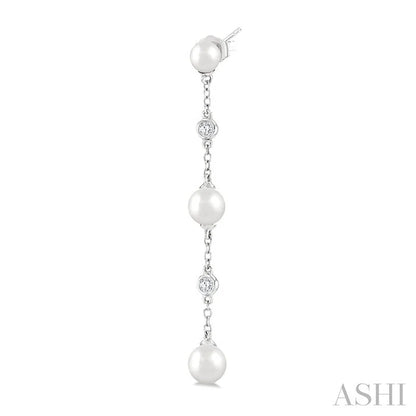 Pearl & Diamond Station Long Chain Earrings