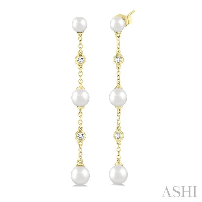 Pearl & Diamond Station Long Chain Earrings