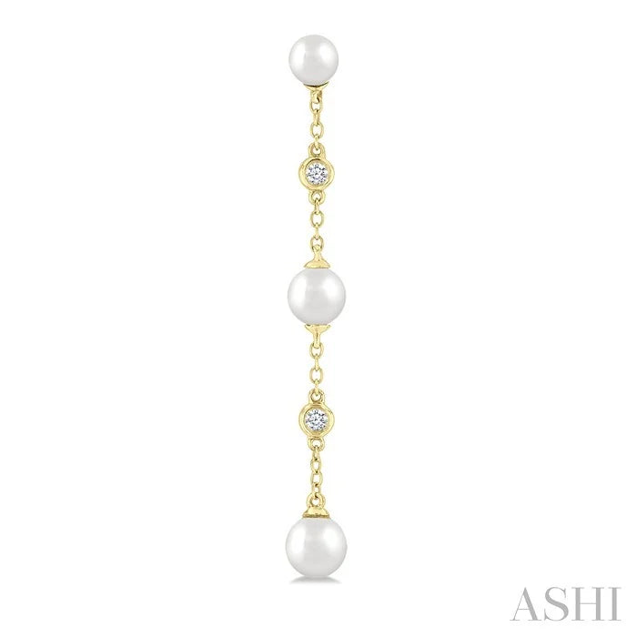 Pearl & Diamond Station Long Chain Earrings