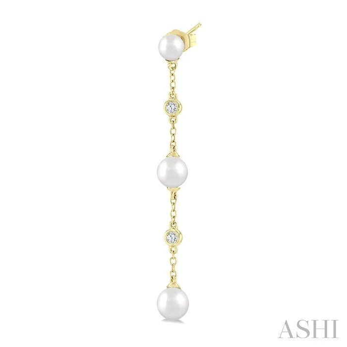 Pearl & Diamond Station Long Chain Earrings
