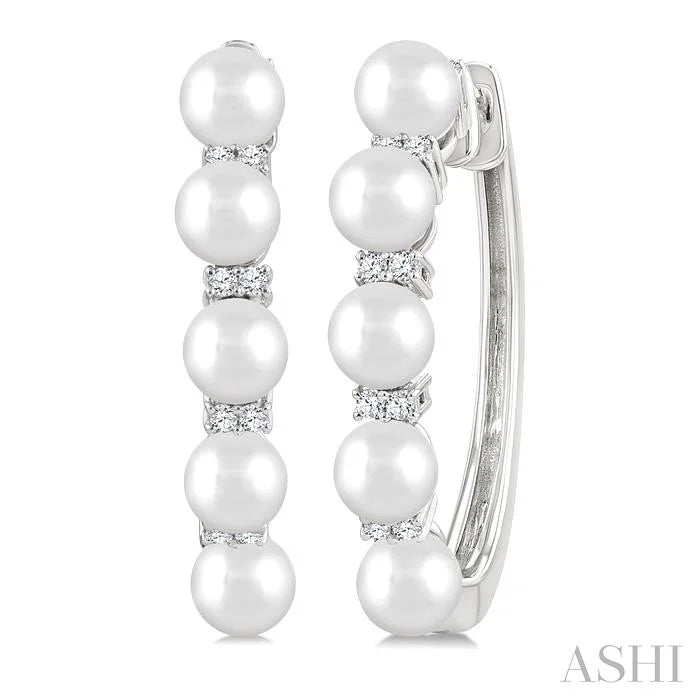 Pearl & Diamond Fashion Hoop Earrings