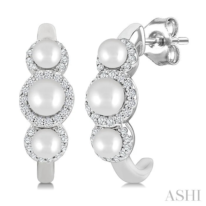 Pearl & Halo Diamond Half Hoop Earrings