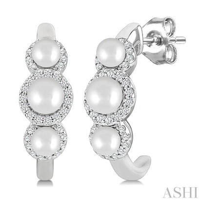 Pearl & Halo Diamond Half Hoop Earrings
