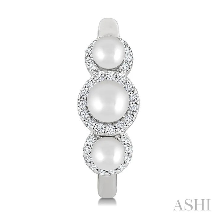 Pearl & Halo Diamond Half Hoop Earrings