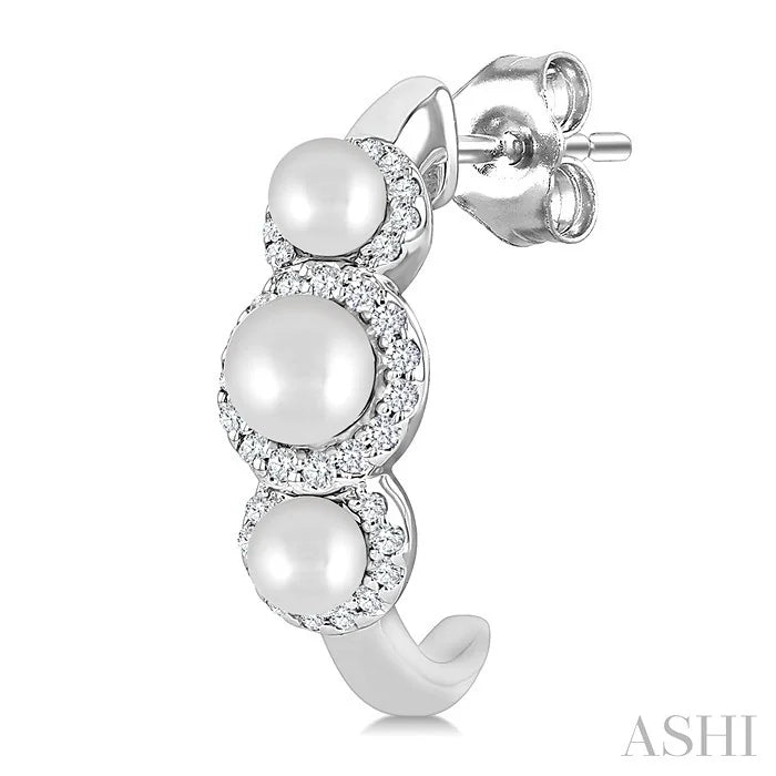 Pearl & Halo Diamond Half Hoop Earrings