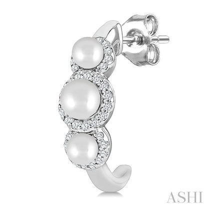 Pearl & Halo Diamond Half Hoop Earrings