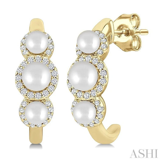 Pearl & Halo Diamond Half Hoop Earrings