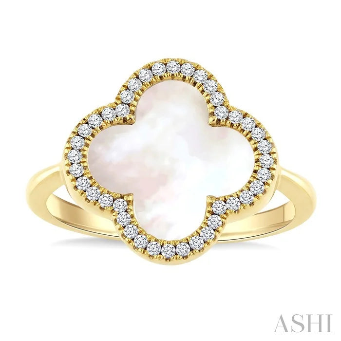 Clover Mother Of Pearl & Halo Diamond Ring