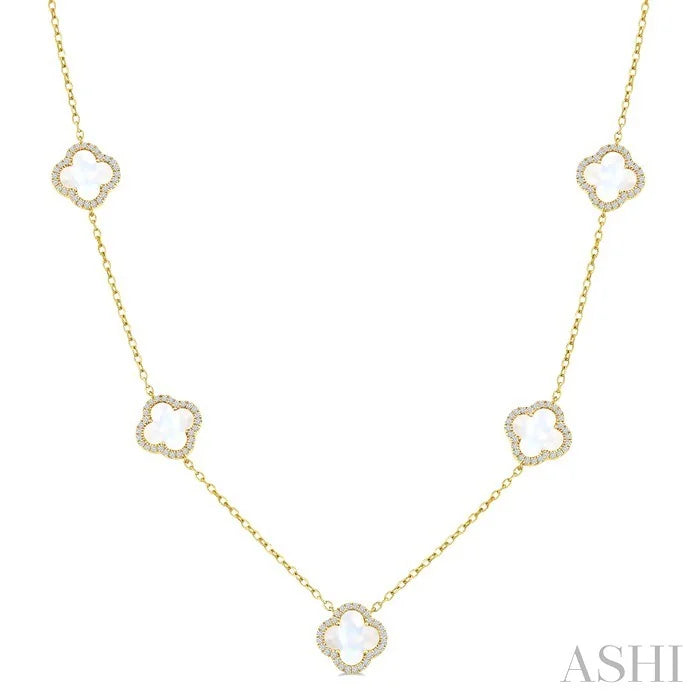 Clover Mother Of Pearl & Halo Diamond Station Necklace
