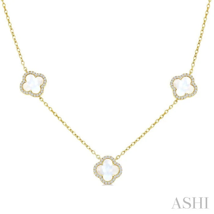 Clover Mother Of Pearl & Halo Diamond Station Necklace