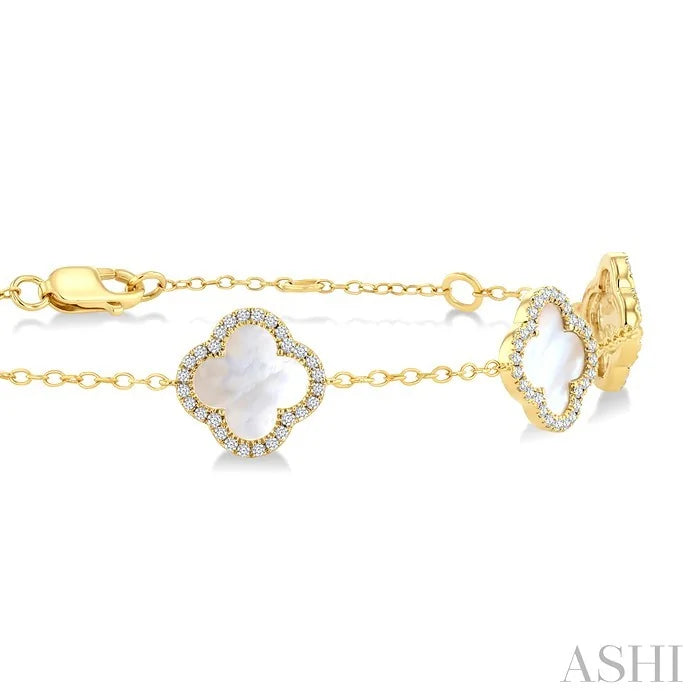 Clover Mother Of Pearl & Halo Diamond Station Bracelet