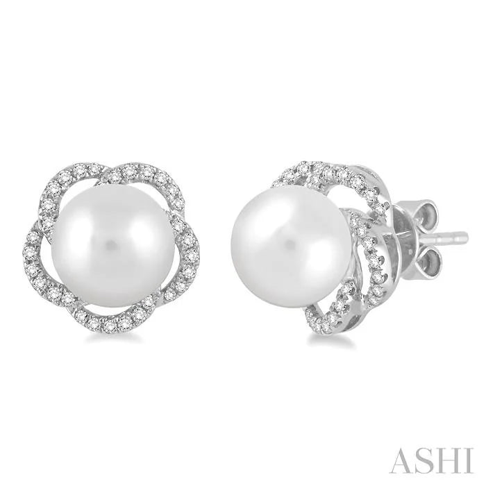Flower Pearl & Diamond Earrings