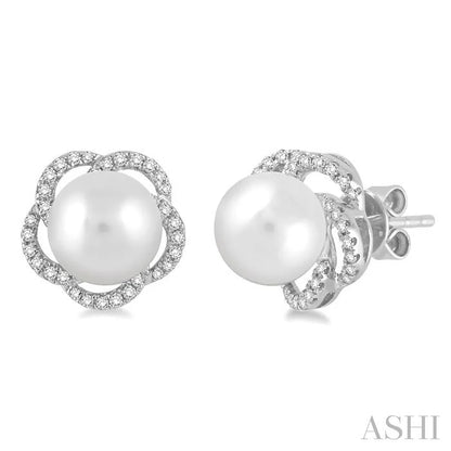 Flower Pearl & Diamond Earrings