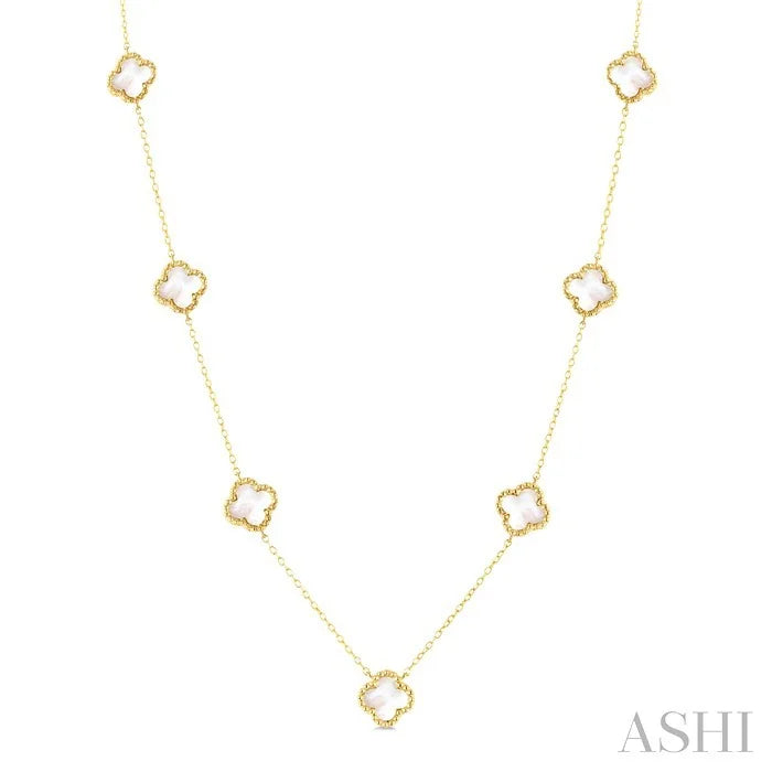 Bead Clover Mother Of Pearl Station Necklace