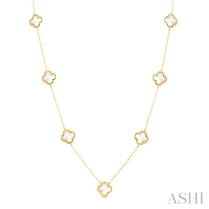 Bead Clover Mother Of Pearl Station Necklace