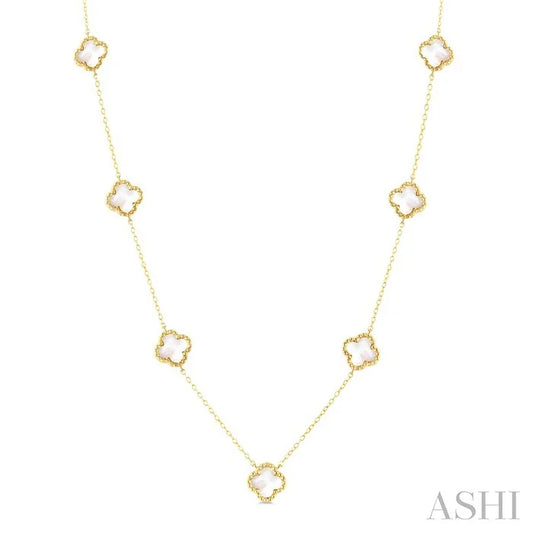 Bead Clover Mother Of Pearl Station Necklace