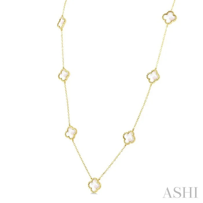 Bead Clover Mother Of Pearl Station Necklace