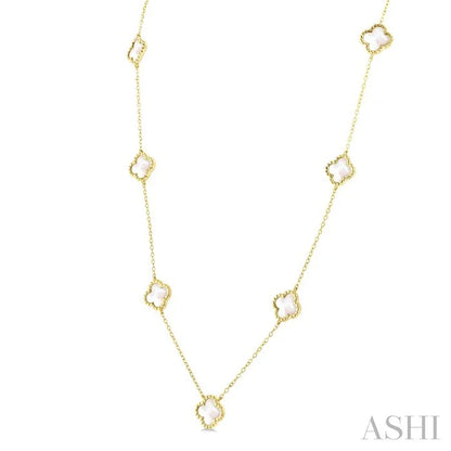 Bead Clover Mother Of Pearl Station Necklace