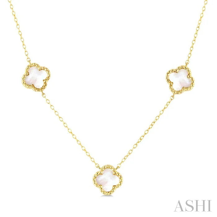 Bead Clover Mother Of Pearl Station Necklace