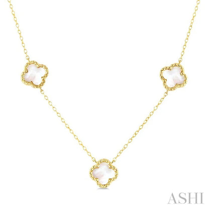 Bead Clover Mother Of Pearl Station Necklace