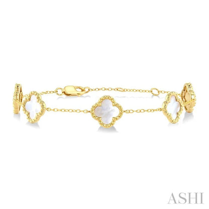 Bead Clover Mother Of Pearl Station Chain Bracelet