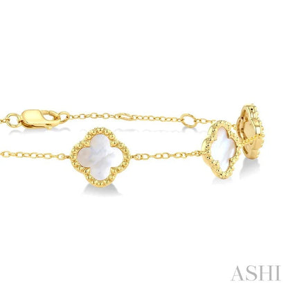 Bead Clover Mother Of Pearl Station Chain Bracelet