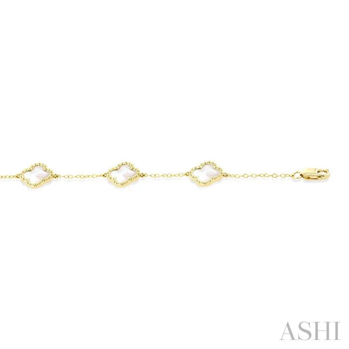 Bead Clover Mother Of Pearl Station Chain Bracelet