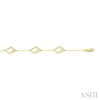 Bead Clover Mother Of Pearl Station Chain Bracelet