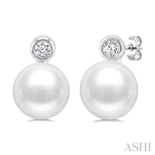 Pearl & Diamond Stud Earrings