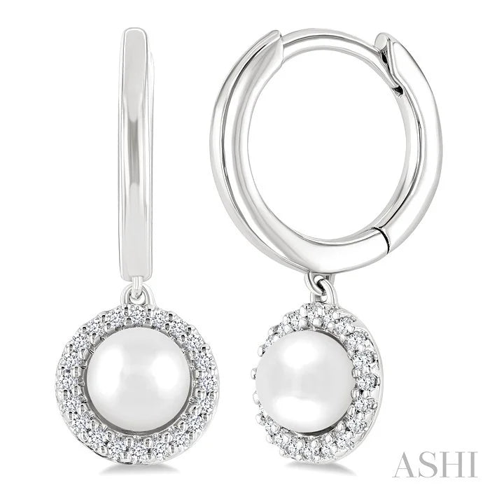 Pearl & Petite Halo Diamond Huggie Fashion Earrings