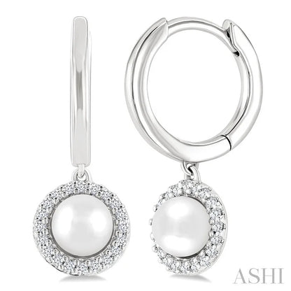 Pearl & Petite Halo Diamond Huggie Fashion Earrings