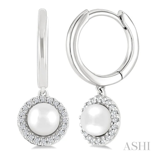 Pearl & Petite Halo Diamond Huggie Fashion Earrings