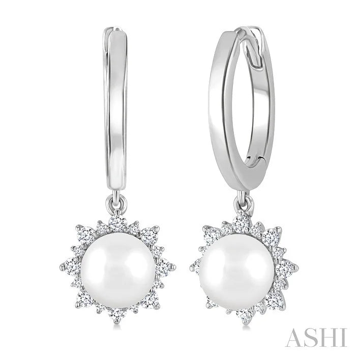 Pearl & Petite Diamond Fashion Huggie Earrings