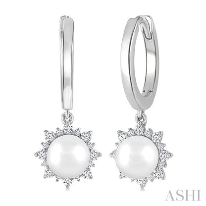 Pearl & Petite Diamond Fashion Huggie Earrings